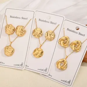 Wholesale 304 Stainless Steel Gold Plated Spiral Hoop Earrings Necklace Set Irregular Round Shape Fashion Jewelry Accessories For Women