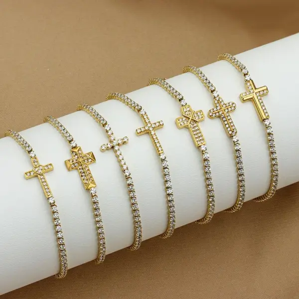 Wholesale Titanium Steel Gold Plated Elegant Simple Style Plating Cross Artificial Diamond Bracelets