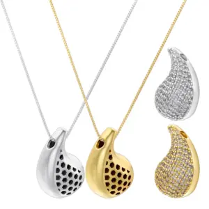 Wholesale Casual Elegant Shiny Water Droplets Copper Plating Inlay Zircon 18k Gold Plated Pendant Necklace