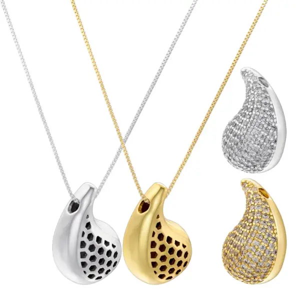 Wholesale Casual Elegant Shiny Water Droplets Copper Plating Inlay Zircon 18k Gold Plated Pendant Necklace