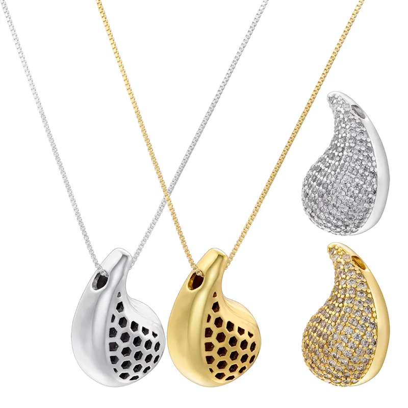 Wholesale Casual Elegant Shiny Water Droplets Copper Plating Inlay Zircon 18k Gold Plated Pendant Necklace