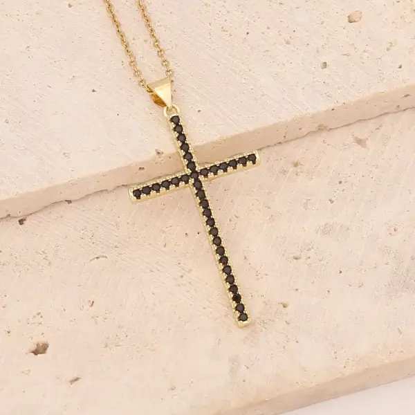 PVD Coated 18K Gold Real Gold Plated Cross Stainless Steel Copper Fashion Waterproof Non Tarnish 304 Stainless Steel Pendant Necklace