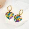 Wholesale Stainless Steel Heart Shape PVD Coated Real Gold Plated 18K Gold Elegant Luxurious Enamel Colour Earrings