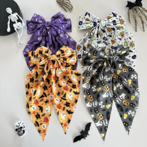 oly-1ddf74a6c53d858d2e8ae8abcaf7b353 Wholesale Cross-border Halloween Pumpkin Bat Print Bow Ribbon Spring Clip Funny Ghost Pattern Hair Clip Hair Accessory