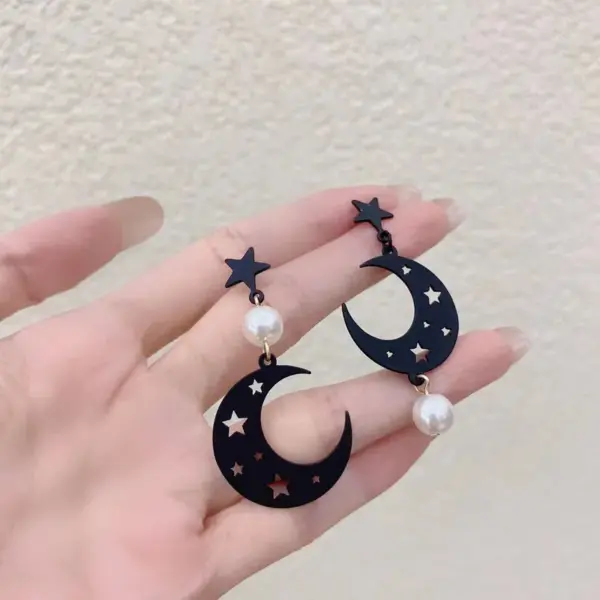 Wholesale Fashion Star Moon Metal Pearl Plating Women's Drop Earrings 1 Pair