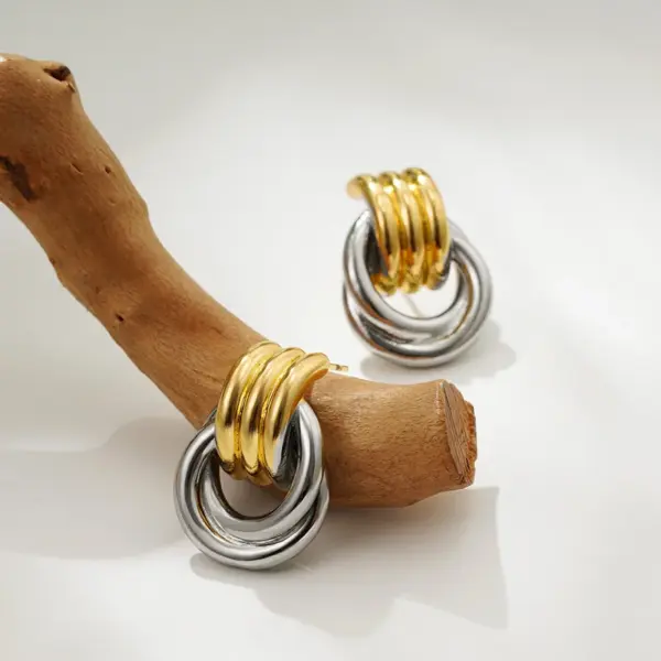 Wholesale 1 Pair Casual Classic Style Double Ring Copper Drop Earrings