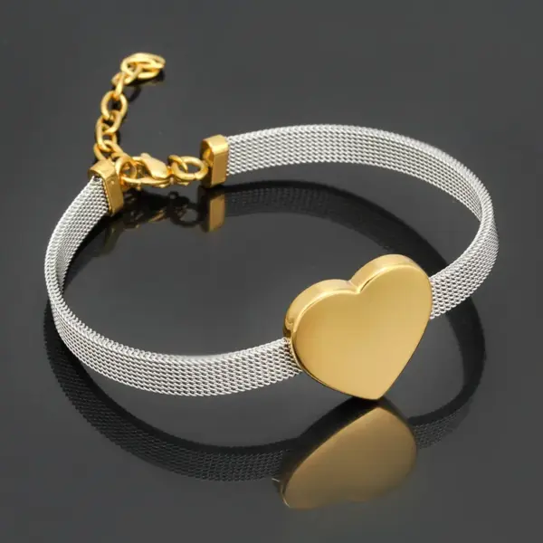304 Stainless Steel Heart Shape PVD Coated Stone-Free 18K Real Gold Plated Simple Style Waterproof Non Tarnish Rose Gold Sier Yellow Bracelets