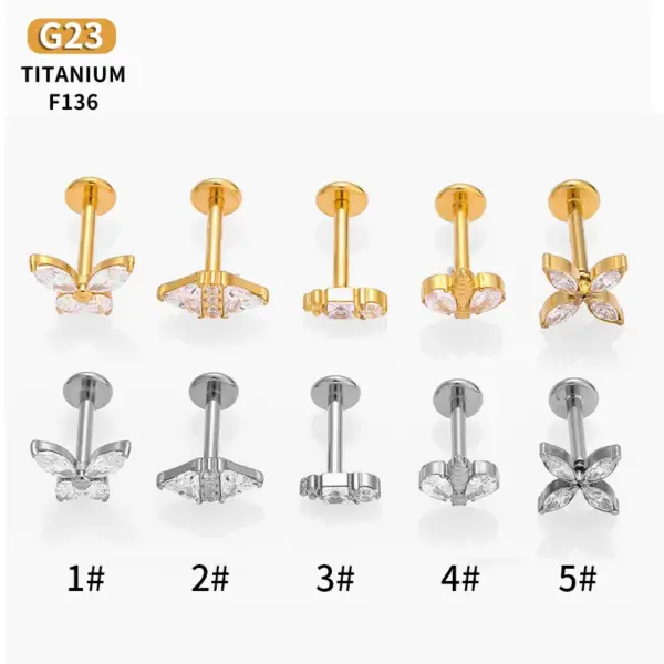 Wholesale 1 Piece Lip Rings Nordic Style Simple Style Cool Style Bee Butterfly Titanium Alloy Plating Inlay Zircon 18K Gold Plated Lip Rings Ear Cartilage Rings & Studs Nose Rings & Studs