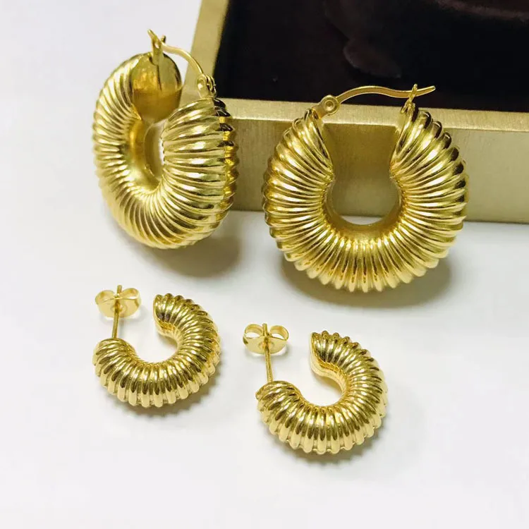 Wholesale 1 Pair IG Style Spiral Stripe Plating 304 Stainless Steel 18K Gold Plated Earrings Ear Studs