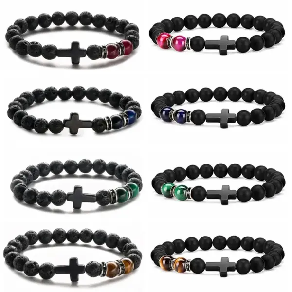 Wholesale Ethnic Style Cross Natural Stone Beaded Bracelets