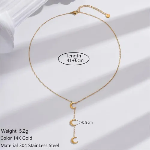 Wholesale PVD Coated Real Gold Plated 14K Gold Moon 304 Stainless Steel Simple Style Waterproof Non Tarnish 304 Stainless Steel Necklace