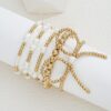 Wholesale European and American Cross-border New Bow Imitation Pearl Beaded Bracelet 5-piece Set Fashion Elegant Simple Elastic Bracelet for Women