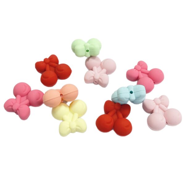 Wholesale New food-grade silicone teething beads, macaron-colored bow cherry 3D beads, DIY jewelry loose beads.