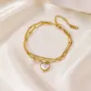 Elegant Baroque Style Modern Style Geometric Heart Shape Imitation Pearl Titanium Steel Paperclip Chain Cable Chain Bracelets In Bulk