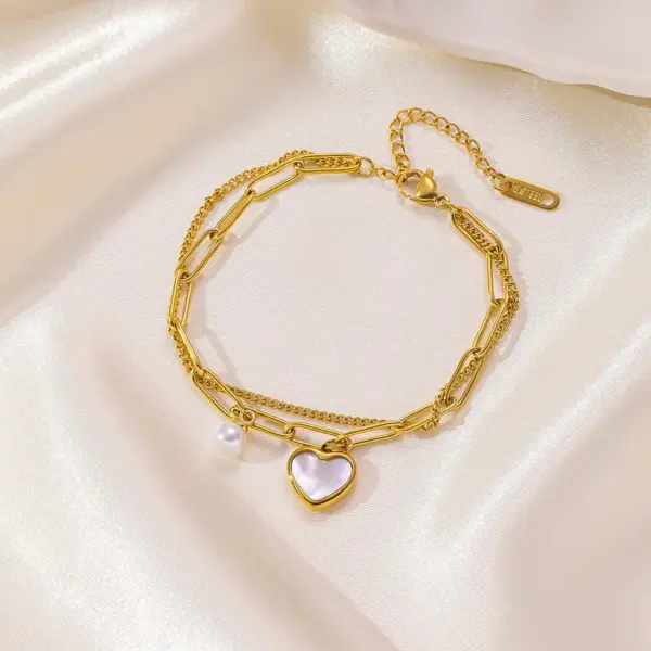 Elegant Baroque Style Modern Style Geometric Heart Shape Imitation Pearl Titanium Steel Paperclip Chain Cable Chain Bracelets In Bulk