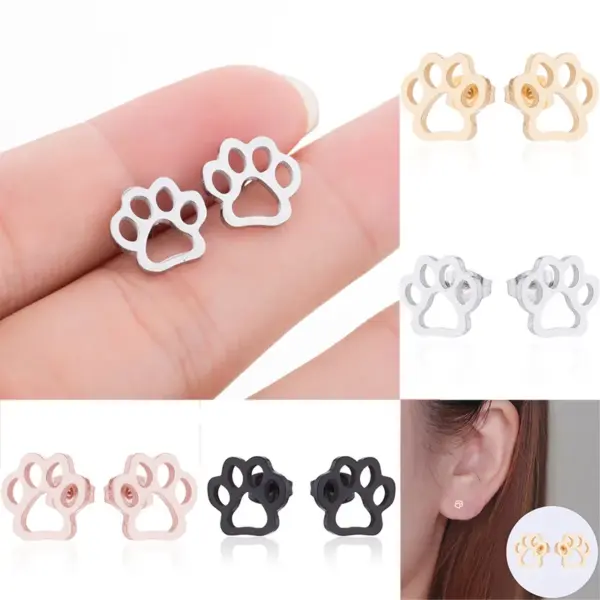 PVD Coated 18K Gold Real Gold Plated Paw Print 304 Stainless Steel Fashion Waterproof Non Tarnish Ear Studs