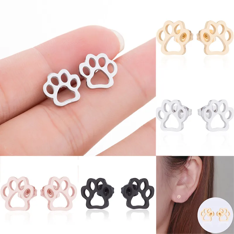 Wholesale PVD Coated 18K Gold Real Gold Plated Paw Print 304 Stainless Steel Fashion Waterproof Non Tarnish Ear Studs