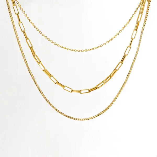 Wholesale PVD Coated 18K Gold Plated Solid Color 304 Stainless Steel Casual Simple Style Waterproof Non Tarnish 304 Stainless Steel Layered Necklaces