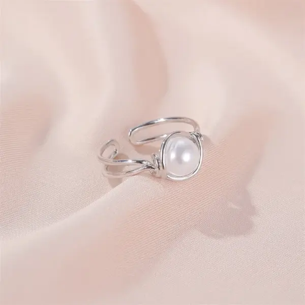 Wholesale Korean Pearl Copper Rings Sweet Simple Pearl Ring Knotted Mouth Ring Ladies Index Finger Ring Wholesale Nihaojewelry