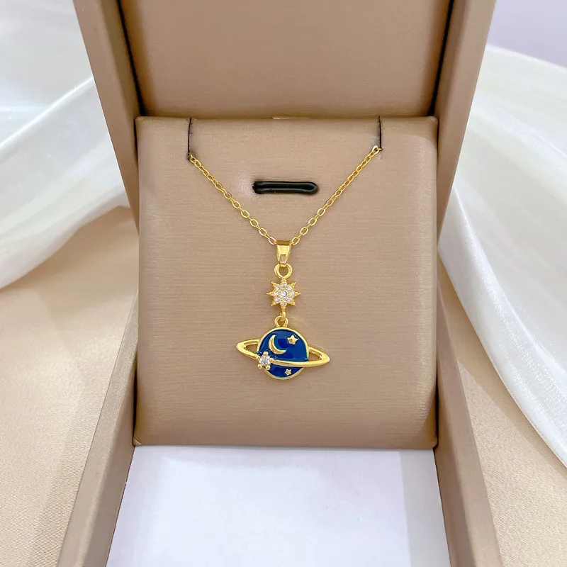 Wholesale 304 Stainless Steel Electroplated Zircon Star Starry Sky Streetwear Pendant Necklace For Women'S
