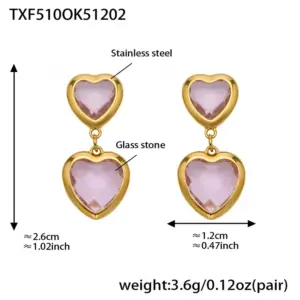 TXF510-Pink Faceted Stone Gold Earrings
