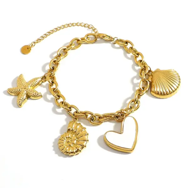 Wholesale PVD Coated Real Gold Plated Starfish Conch Heart Shape 304 Stainless Steel Marine Style IG Waterproof Non Tarnish Bracelets