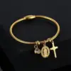 Wholesale 304 Stainless Steel Stainless Steel Cross PVD Coated 18K Real Gold Plated Luxurious Plating Gold Bangle