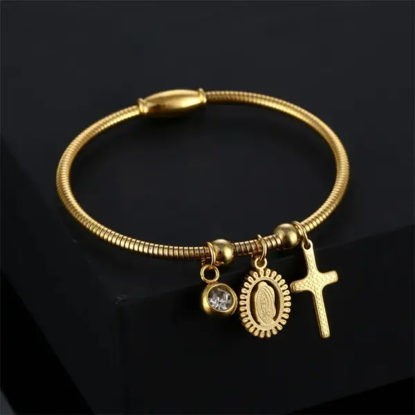 Wholesale 304 Stainless Steel Stainless Steel Cross PVD Coated 18K Real Gold Plated Luxurious Plating Gold Bangle