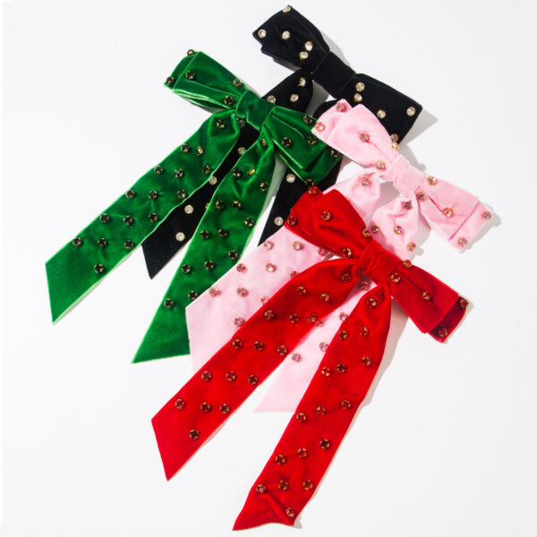 Wholesale Korean New Style Hairpin Flocking High-End Diamond Spring Clip Double-Layer Bow Fashionable Ladylike Elegant Versatile Hair Accessory