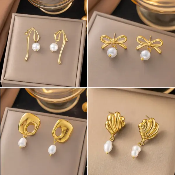 Wholesale PVD Coated Real Gold Plated 18K Gold Bow Knot Shell 304 Stainless Steel Simple Style Waterproof Non Tarnish Earrings Ear Studs