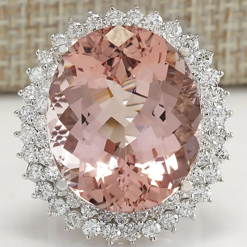 Wholesale New Large Oval Gemstone Ring Women's Copper Silver-plated Micro-set Zircon Ring
