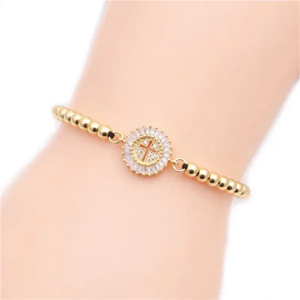 Wholesale Simple Copper Micro-inlaid White Zirconium Cross Bracelet