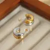 Wholesale 304 Stainless Steel C Shape PVD Coated 18K Gold Plated Real Gold Plated Casual Elegant Simple Style Waterproof Non Tarnish Layered Patchwork Gold Silver Ear Studs