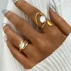 Wholesale Ion Plating (IP) Real Gold Plated 18K Gold Geometric 304 Stainless Steel Casual Simple Style Waterproof Non Tarnish Adjustable Ring
