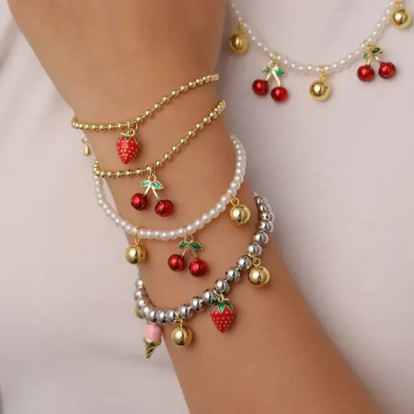 Wholesale Jewelry Casual Cute Sweet Fruit Copper Zircon 18K Gold Plated Beaded Epoxy Inlay Bracelets Necklace