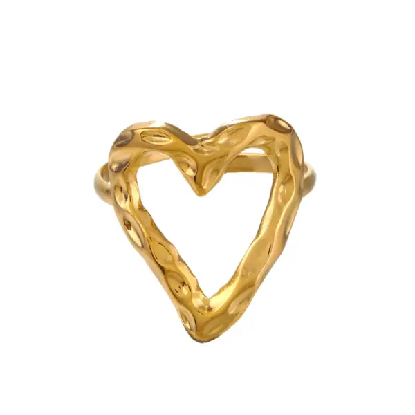Wholesale PVD Coated 18K Gold Plated Heart Shape 304 Stainless Steel Retro Waterproof Non Tarnish Open Rings