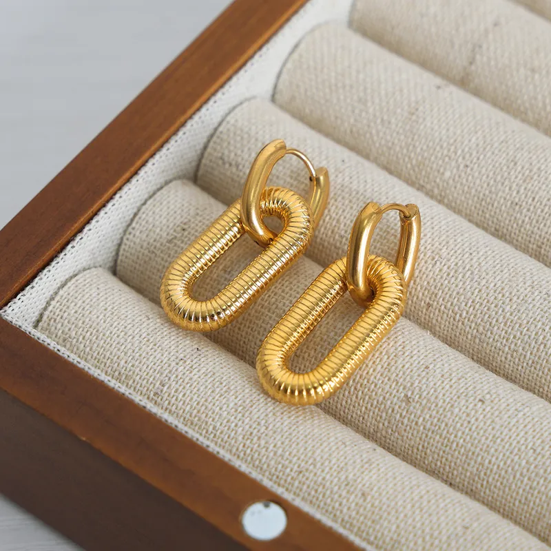 Wholesale 1 Pair Hip-Hop Rock Solid Color Plating Titanium Steel 18K Gold Plated Drop Earrings