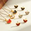 Wholesale Elegant Vintage Butterfly Shell Necklace Earrings Set Gold Plated Stainless Steel Jewelry Accessories For Women All Seasons