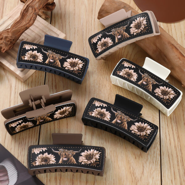 Wholesale yak chrysanthemum black leather large square clip shark clip