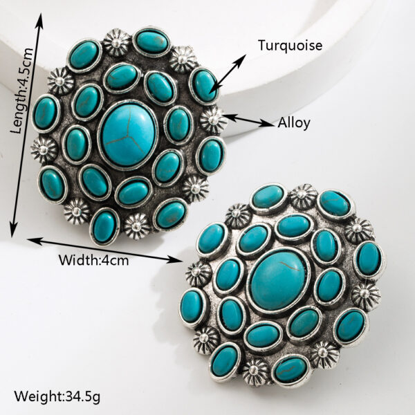Wholesale Europe and the United States cross-border western wind exaggerated white turquoise earrings new retro geometric stud earrings temperament high quality earrings