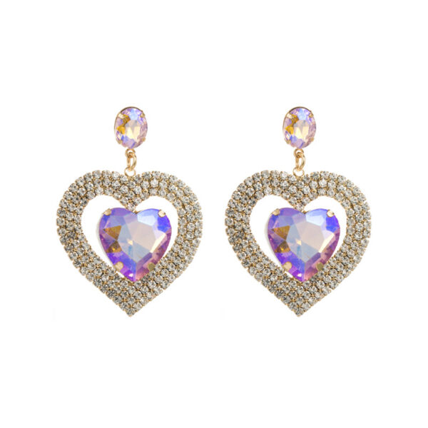 Wholesale diamond earrings women's alloy diamond double-layer love-shaped temperament earrings ear jewelry