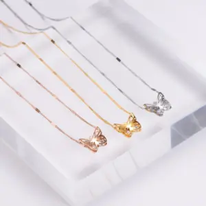 Wholesale Jewelry Fashion Butterfly Stainless Steel Rhinestones 18K Gold Plated Diamond