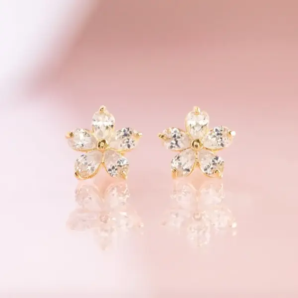 Wholesale 1 Pair Simple Style Classic Style Flower Plating Inlay Copper Zircon 18K Gold Plated Ear Studs