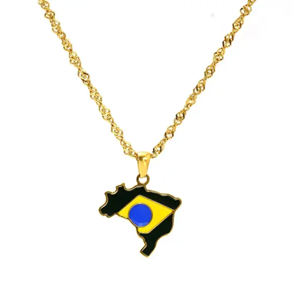Wholesale Jewelry Hip-Hop Streetwear National Flag Map 304 Stainless Steel Enamel Pendant Necklace Singapore Chain