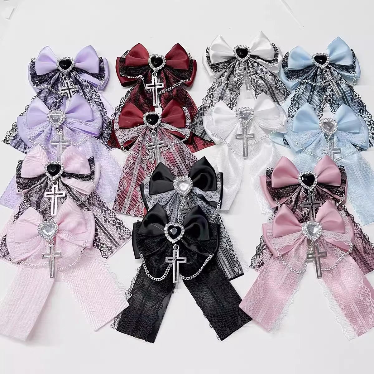 Wholesale Multi-Color Bow Bud Chain Cross Hair Clip Hair Aessories