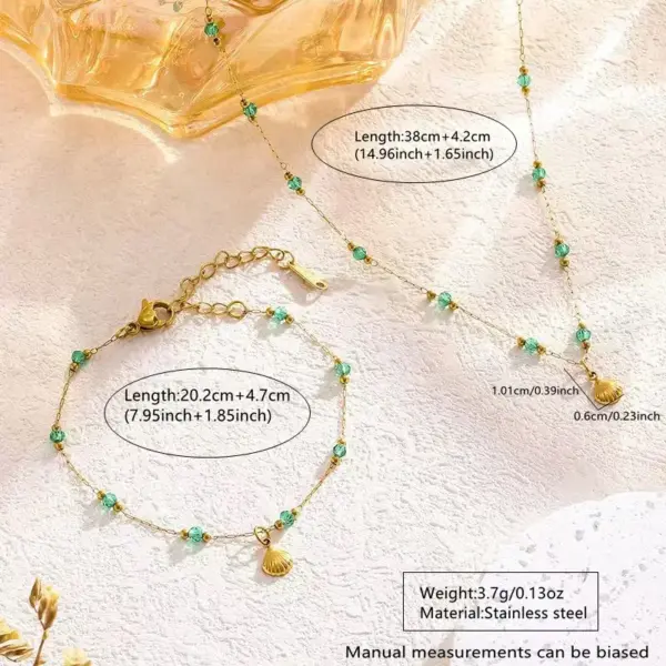Wholesale 304 Stainless Steel Plastic Shell Ion Plating (IP) 18K Gold Plated Simple Style Commute Waterproof Non Tarnish Beaded Multicolor-Golden Yellow Anklet Necklace Jewelry Set