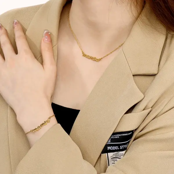 PVD Coated 18K Gold Plated Letter Stainless Steel MAMA Waterproof Non Tarnish Bracelets Necklace