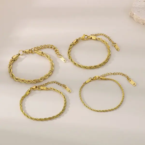 Wholesale Ion Plating (IP) 18K Gold Plated Twist 304 Stainless Steel Simple Style Waterproof Non Tarnish 304 Stainless Steel Bracelets