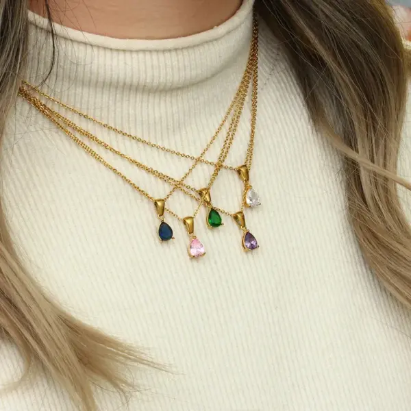 Wholesale PVD Coated Real Gold Plated 18K Gold Water Droplets 304 Stainless Steel Fashion Waterproof Non Tarnish 304 Stainless Steel Pendant Necklace