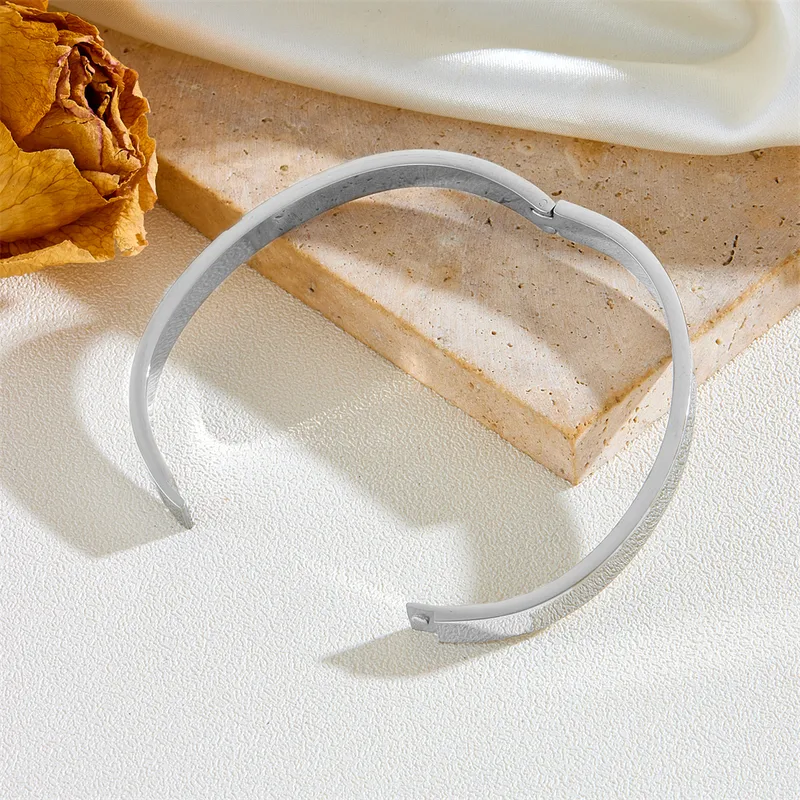 304 Stainless Steel Solid Color PVD Coated Acrylic Rhinestones 18K Real Gold Plated Princess Cute Waterproof Non Tarnish Inlay Gold Bangle